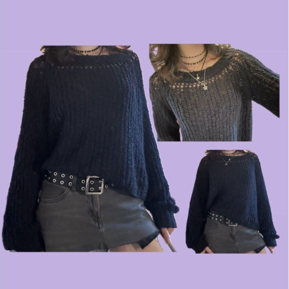 Black Open Knit Oversized Sweater
